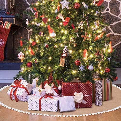 Syhood 36 Inch Christmas Tree Skirt Fall Linen Burlap Tree Skirt, Khaki