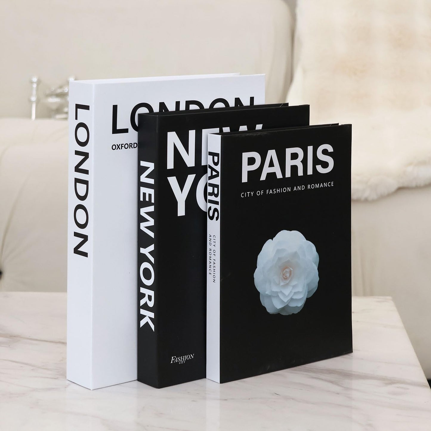 Vikber Decorative Books for Home Decor, 3 Pcs Aesthetic Fake Books Set, Modern Neutral Coffee Table Decor, Decorative Book Boxes for Living Room Shelf Styling