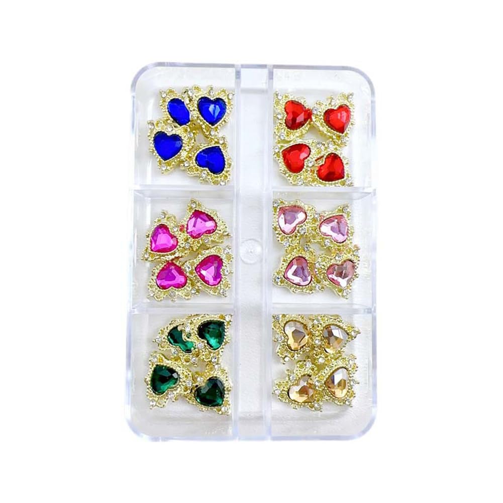 3D Heart Shape Nail Charms Luxury Shiny Alloy Rhinestone Golden Nail Crystal Diamonds Jewelry Studs Decoration 30PCS