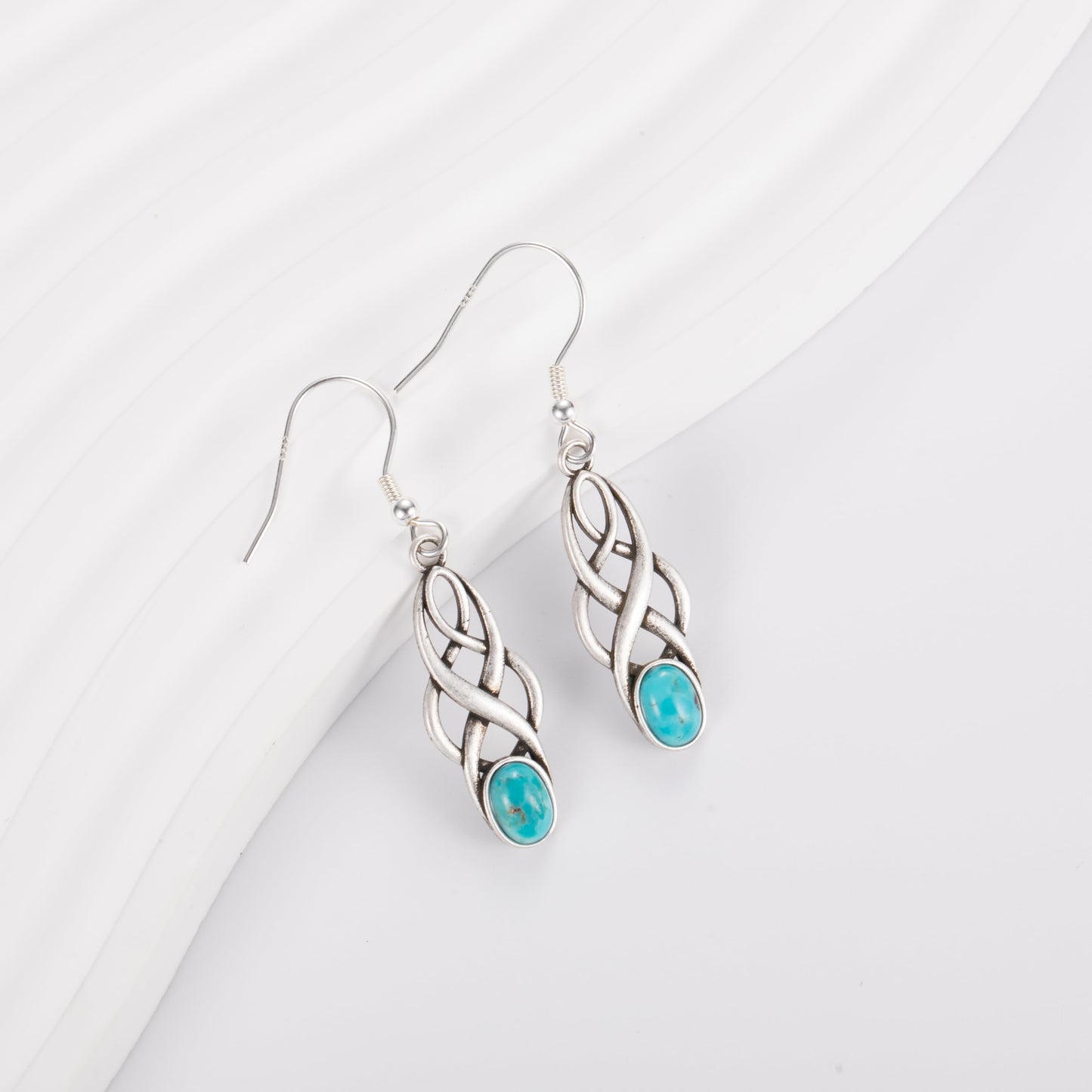 Tungstory Turquoise Earrings Sterling Silver Lightweight Celtic Dangle Earrings Celtic Jewelry for Women
