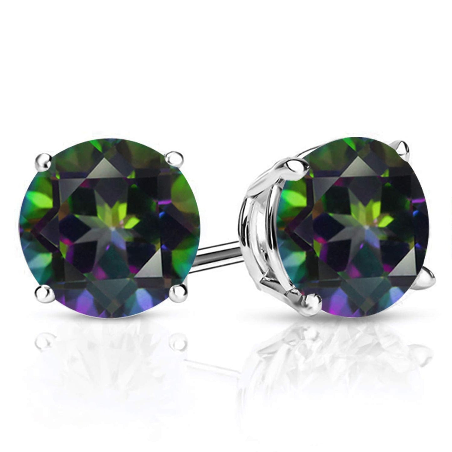 Gem Stone King 2-4 Cttw Round Gemstone Birthstone Stud Earrings For Women Men | 925 Sterling Silver | Round 7MM | Fine Jewelry Gifts for Women Her Mom Wife Men | Green Mystic Topaz