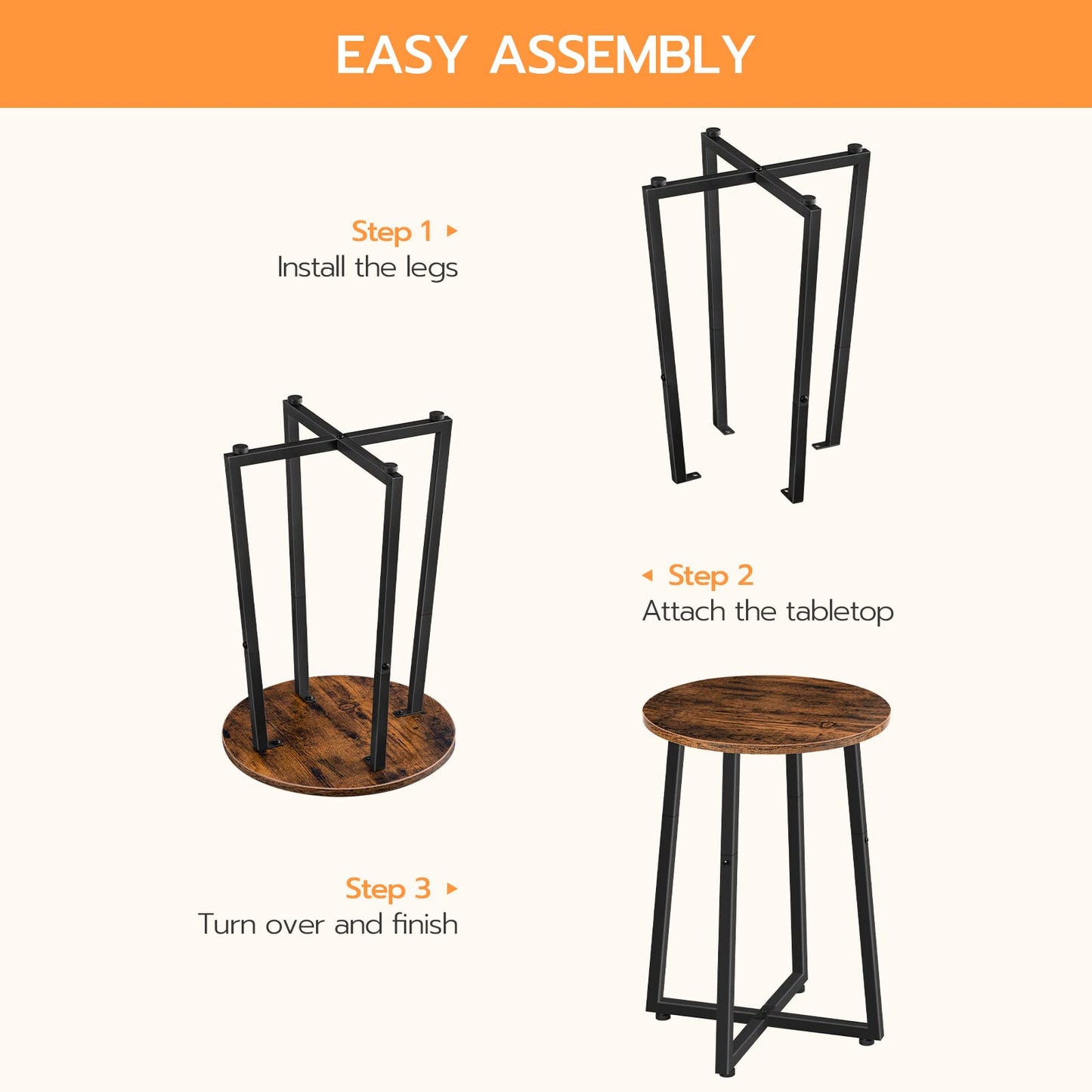 HOOBRO Side Table, Round End Accent Table with Sturdy Metal Frame, 15.7" Round Nightstand, for Living Room, Bedroom, Balcony, Office, Rustic Brown BF95BZ01