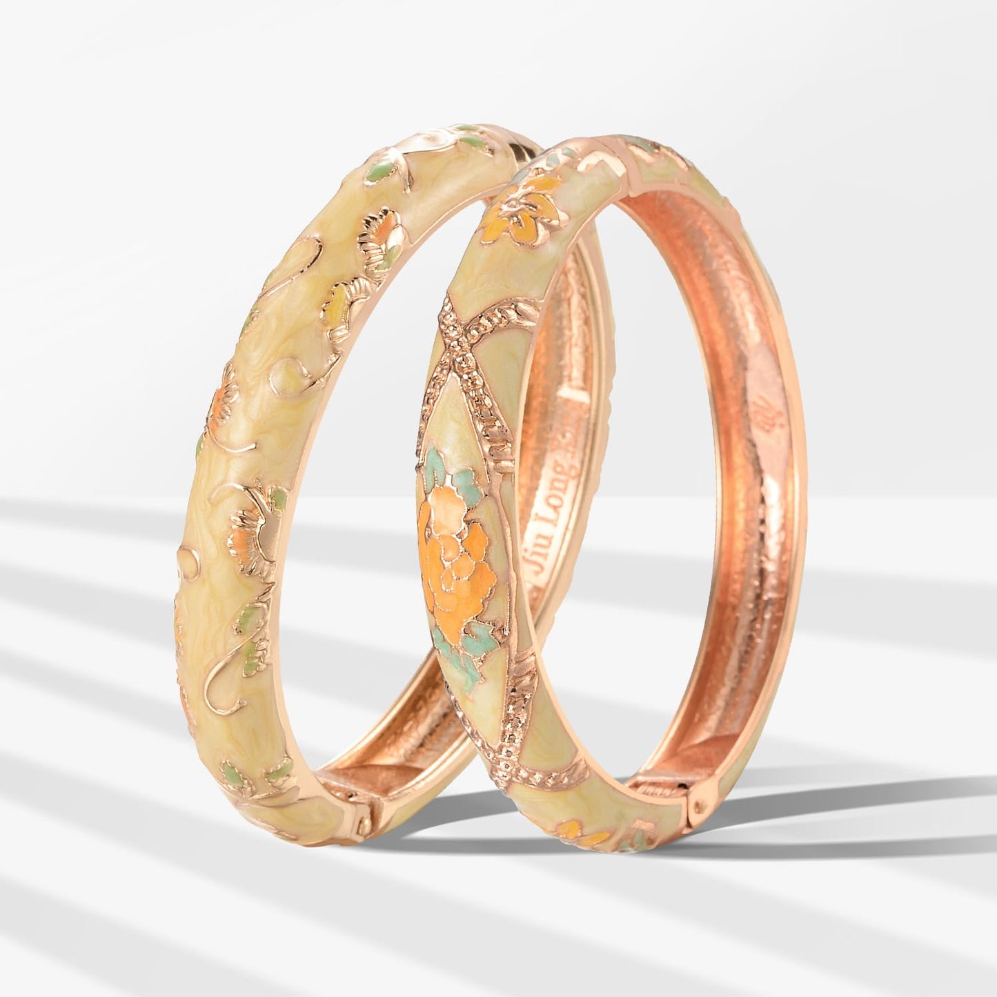 UJOY Classic Cloisonne Bracelets Enamel Jewelry Plated Bamboo Flower Cuff Metal Bangle for Women Gift Box 55A108-55A128 Yellow