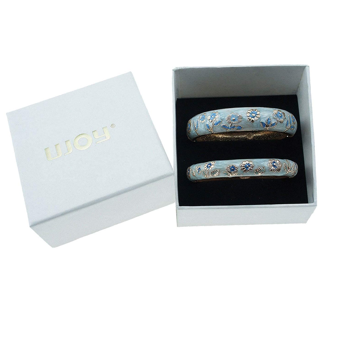 UJOY Cloisonne Bangles Gorgeous National Floral Panda Set Enameled Gold Plated Handcrafted Bracelets Jewelry Gifts 55C36 light blue