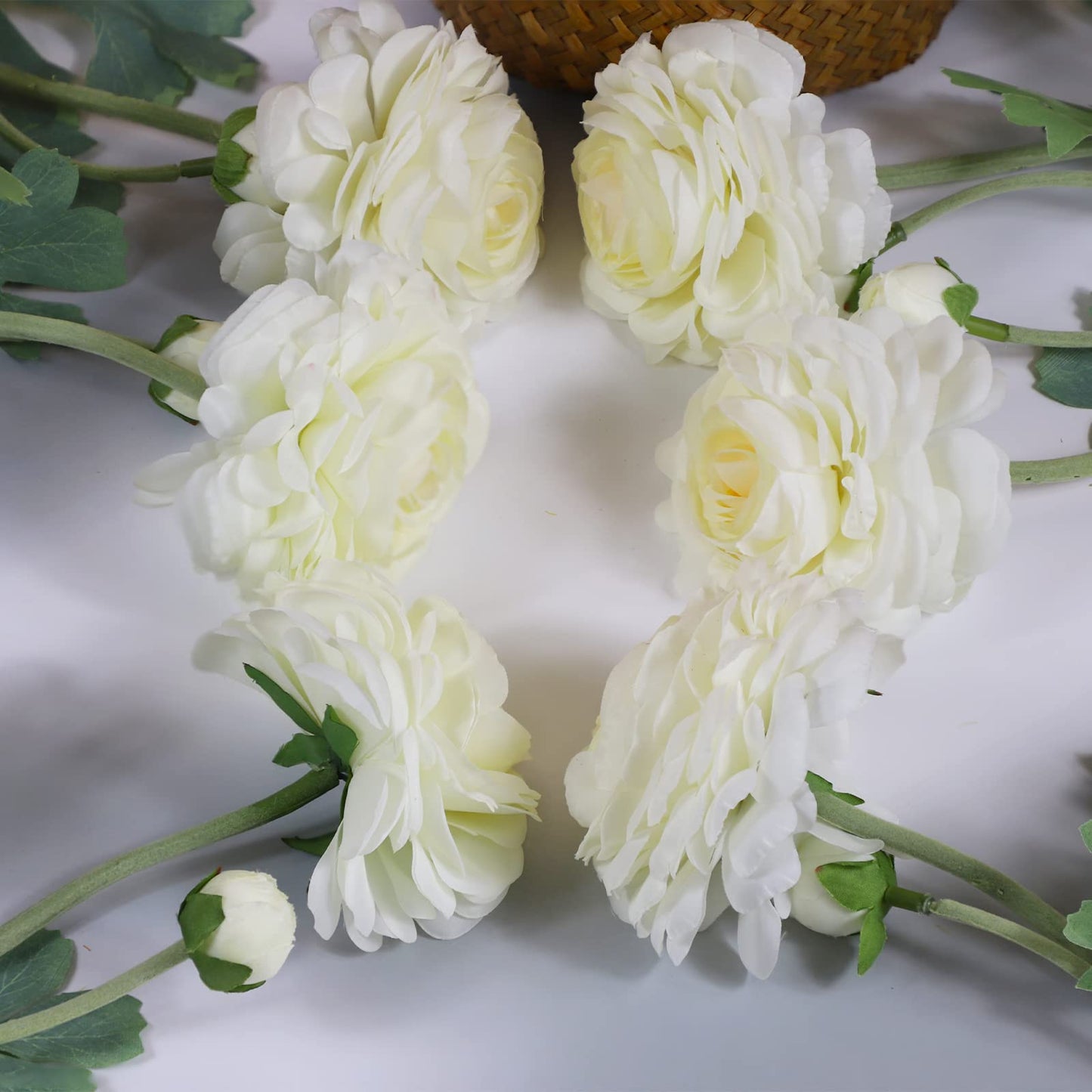 GLSATEMAN Artificial Ranunculus Long Stem Buttercup Silk Flowers 6pcs for Home Decor and Wedding Decorations(White 1)