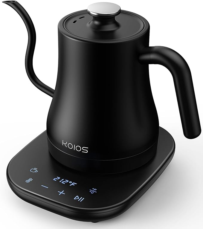 KOIOS Gooseneck Electric Kettle with ±1℉ Temperature Control & Mute Mode, 0.8L Pour Over Kettle for Coffee & Tea, 1200W Quick Heating Stainless Steel Water Boiler with 4Hrs Keep Warm, Matt Black