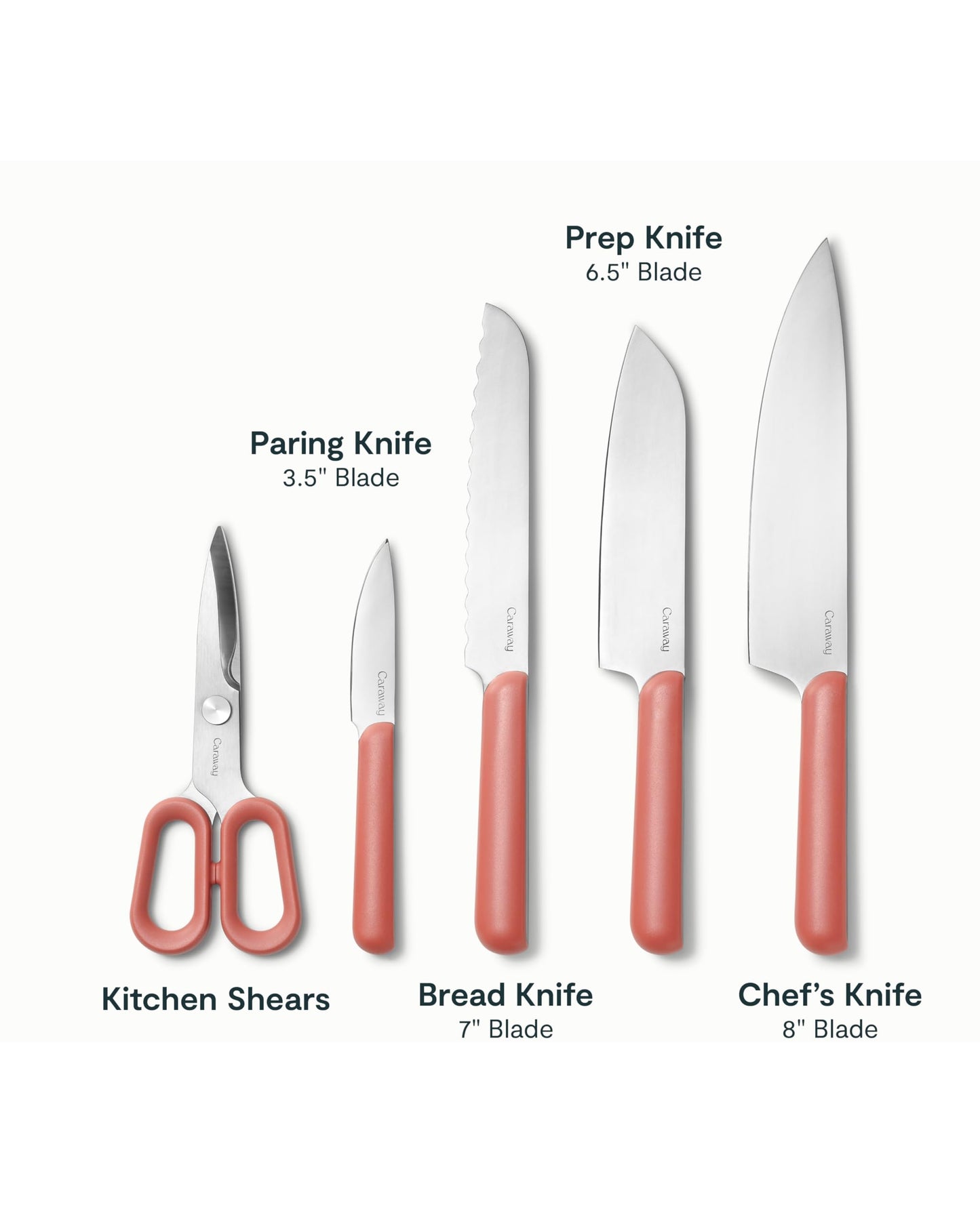 Caraway 14-Piece Kitchen Prep Set - Kitchen Knife Set & Wooden Utensil Set - Made With Premium German Steel Blades & FSC-Certified Birch Wood - Non-Toxic Materials - Includes Organizer - Perracotta