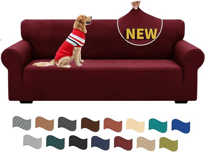 XINEAGE 2026 New 1 Piece Couch Covers for 3 Cushion Couch (79"-91") Stretch Sofa Cover Slipcover Pet Friendly Soft Washable Furniture Protector with Elastic Bottom for Kids,Dog (Sofa, Wine Red)