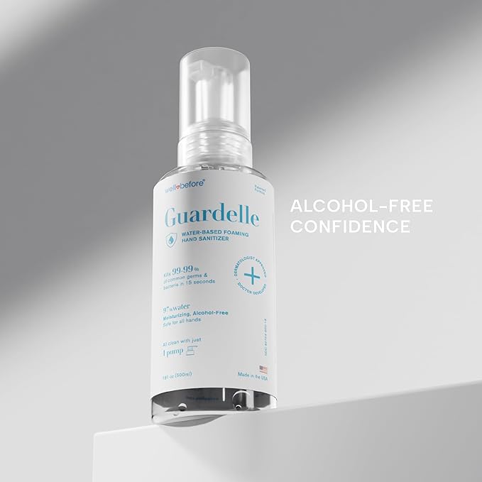 Well Before Guardelle, Alcohol-Free Foaming Hand Sanitizer - 97% Water, Non-Sticky Micro-Foam, 18 fl oz (Pack of 1)