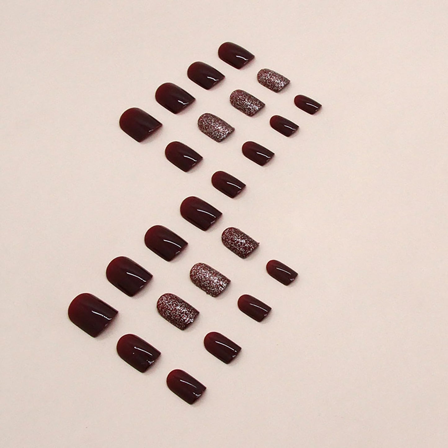 Wine Red Press on Nails Short,RTKHFZE Square Fake Nails Glossy Solid Color False Nails with Glitter Design 24Pcs Acrylic Nails for Women Full Cover Stick on Nail