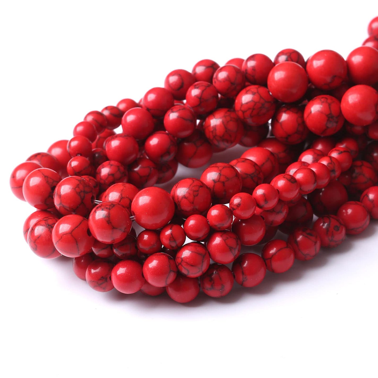 60PCS 6MM Red Turquoise Beads with Mother-of-Pearl Round Loose Beads for Jewelry Making 15