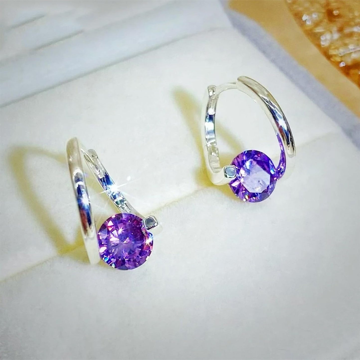 Halolux Lymphvity Germanium Earrings Atheniz Lymphatic Earrings Lymphatic Germanium Earrings Lymphatic Drainage Earrings Sparkle CZ Hoop Earrings for Women (2pair purple)