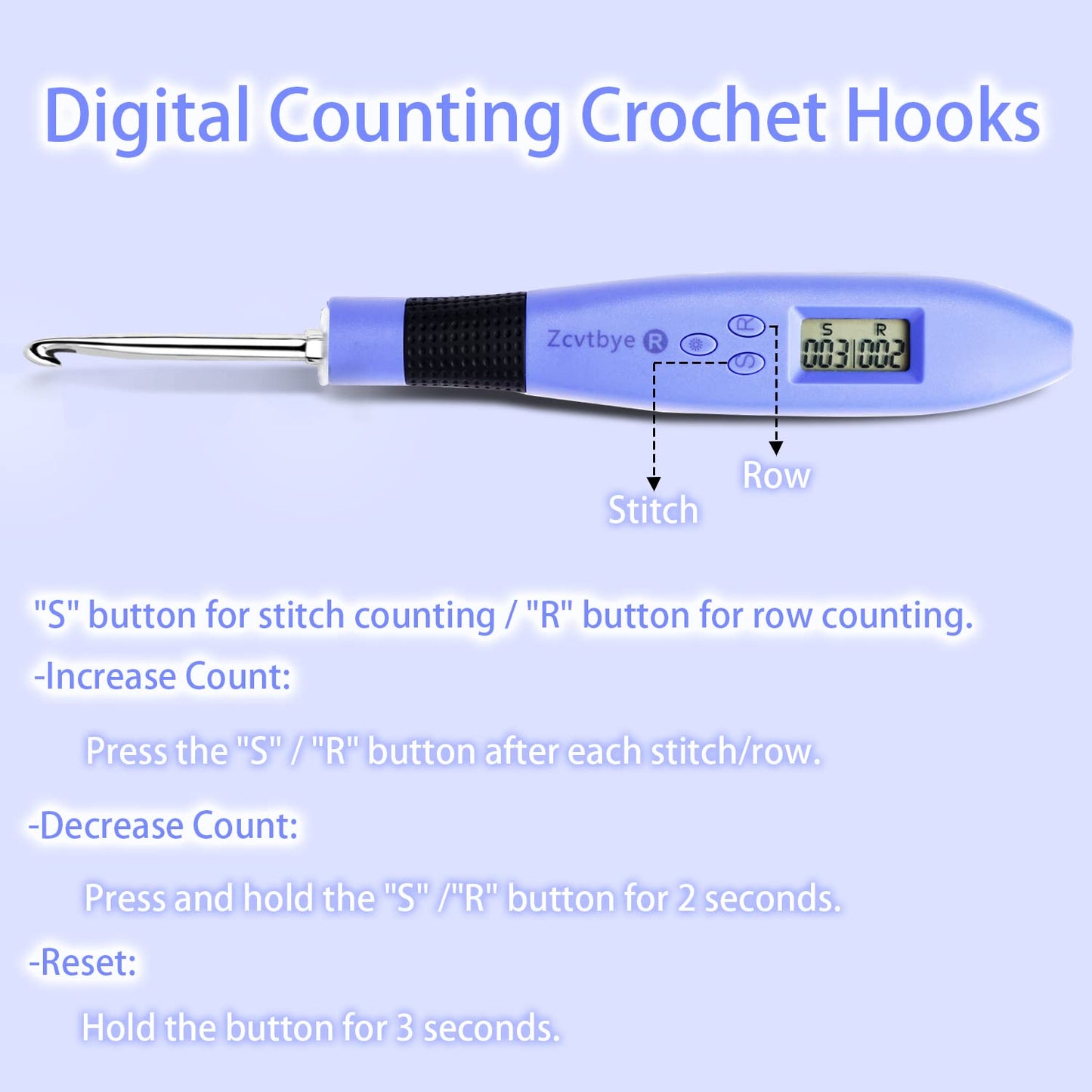 Counting Crochet Hook Set with Case – 12 Sizes Interchangeable Metal Heads (2.0–8.0mm), Rechargeable Light Up Crochet Hook with Digital Counter, Ergonomic Crochet Hooks Kit for Beginners & Experts