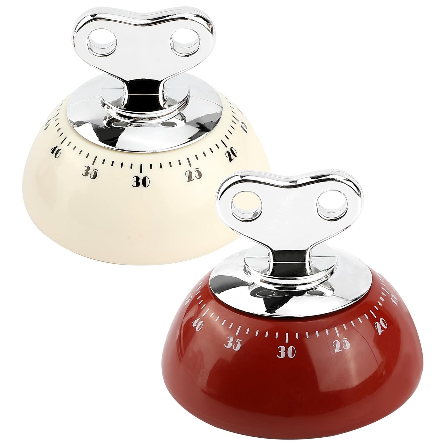 Kitchen Timer, 2 Pack Mechanical Wind Up Visual Countdown Timer with Magnetic Back & Loud Alarm, No Battery Required for Cooking, Baking, Kids, BBQ, Red & Beige