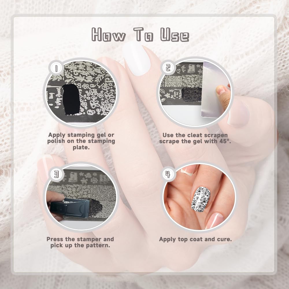 Beauty Leader Nail Art Stamping Template Mix Design 7Pcs Image Plates with White Plastic Plate Holder+1 Pcs Square Rubber Stamper DIY Nail Art Image Stamp Plate(26-32)