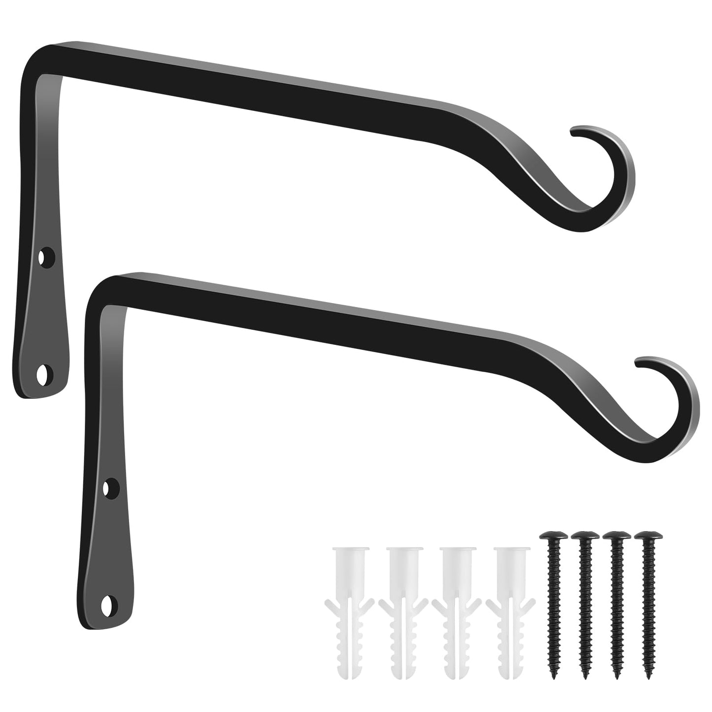 FEED GARDEN 2 Pack 8 Inch Hanging Plant Bracket Wall Hooks Decorative Plant Hangers for Outdoor Hanging Bird Feeders, Wind Chimes, Plant Baskets, Black