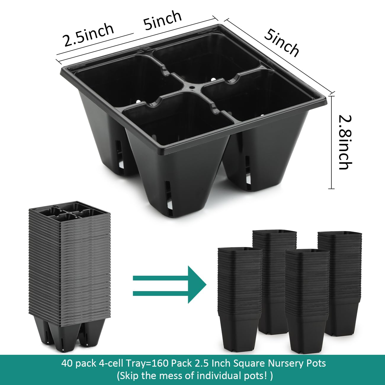 RooTrimmer 5 Pack 1020 Trays and 40 Pack Reusable 4-Cell Seed Starter Tray for Seedlings