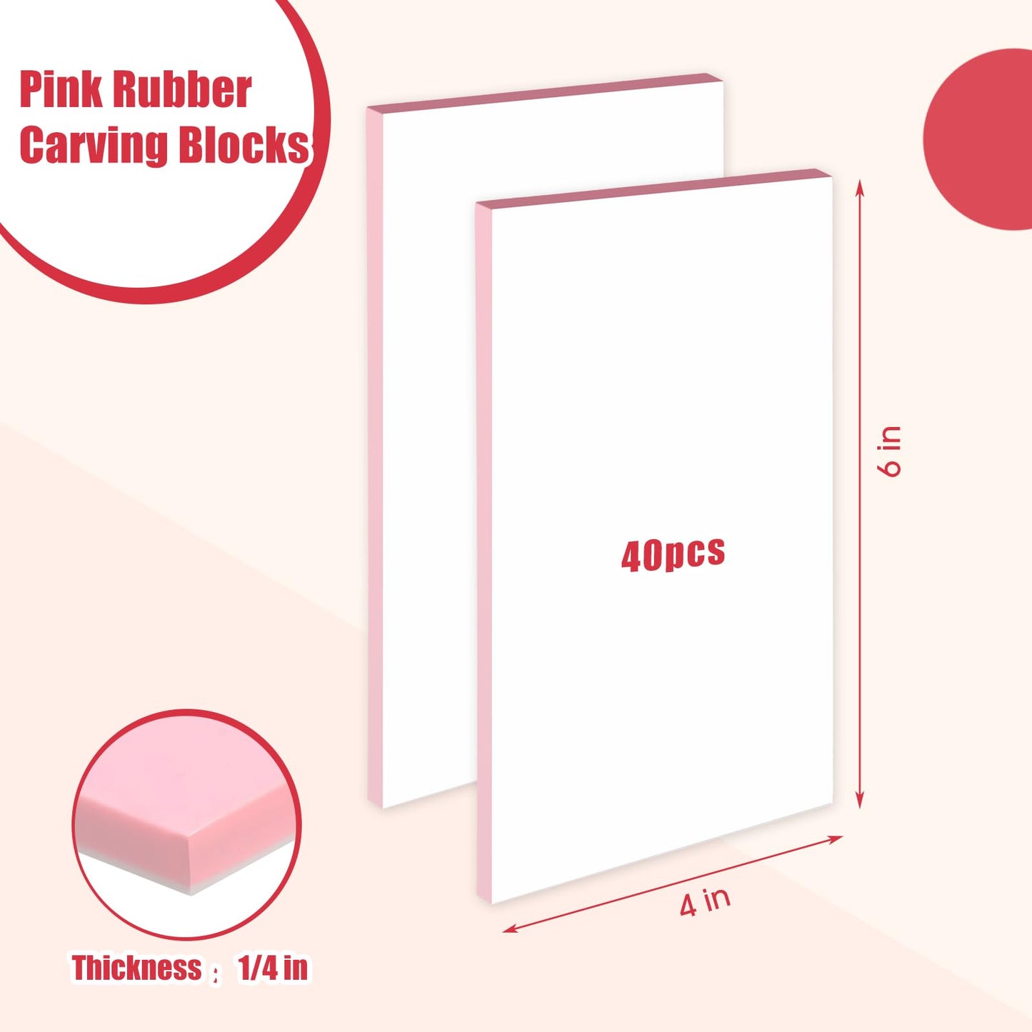 Frienda 40 Pcs 4"x6" Rubber Carving Blocks Linoleum Block Stamp Making Kit Soft Rubber for Craft Project Beginners Stamp Maker Printmaking Supplies (White and Pink)
