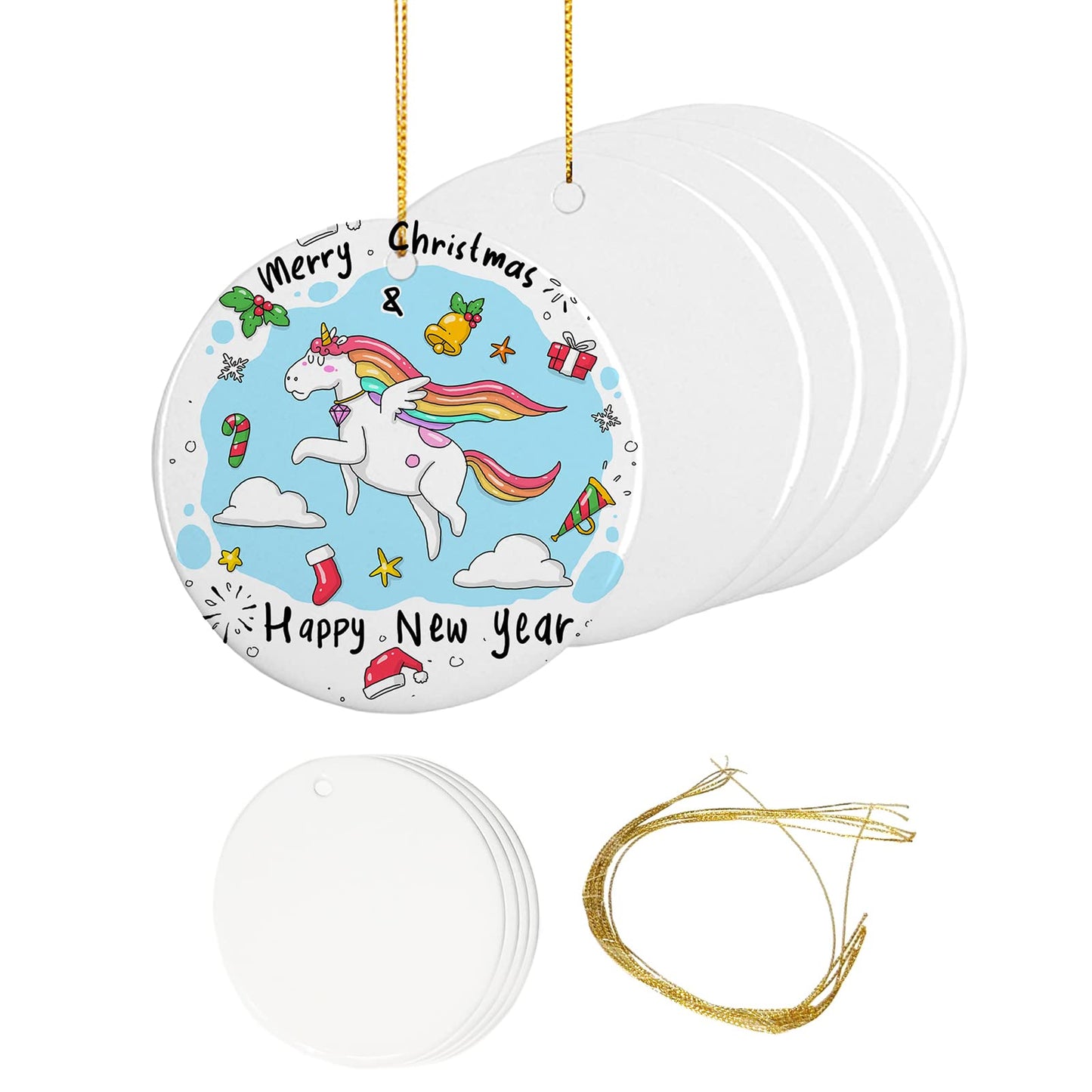 imprintfavor 12pcs Sublimation Ornaments Ceramic 2.83 inch Round Christmas Ornament Bulk Hanging Sublimation Ornaments Blanks for Crafting and Personalization (Round)