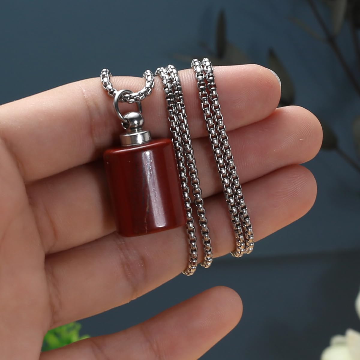 Zotoone 2PCS Natural Stone Perfume Bottle Pendant Necklace Rose Quartz Agate Link Chain Healing Crystals Stone Charms Necklaces For Women