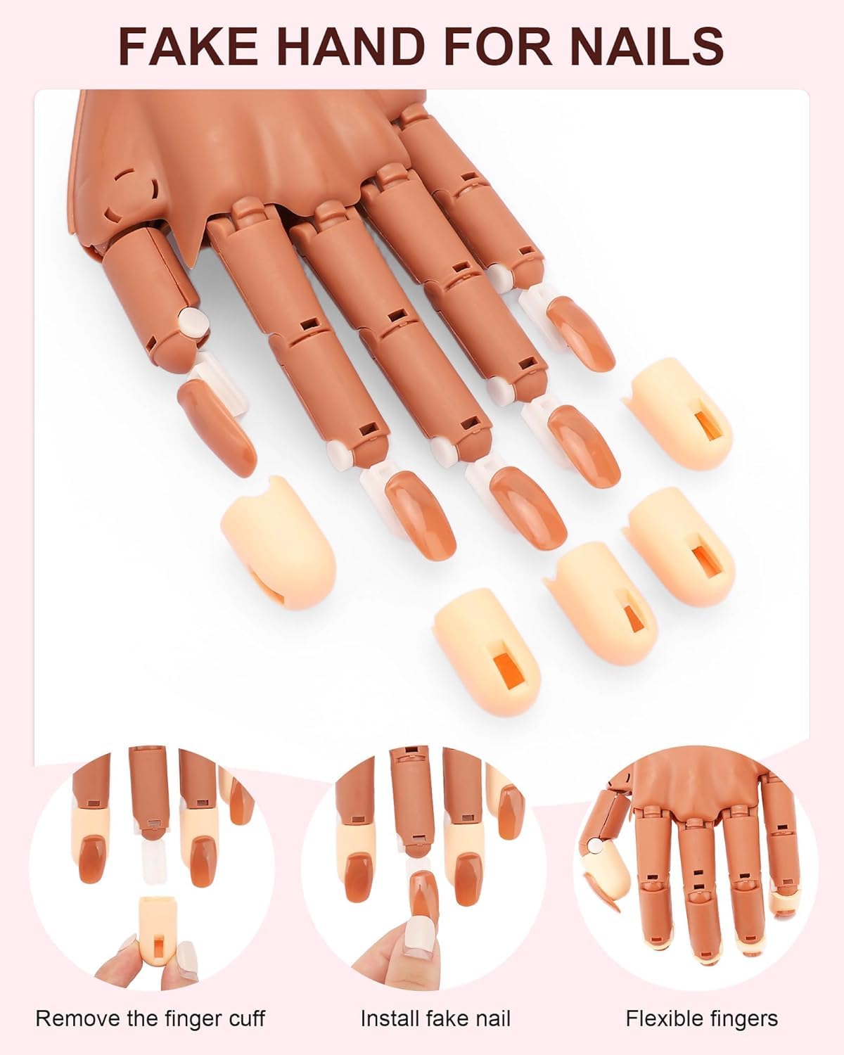 Practice Hand for Acrylic Nails, Flexible Nail Practice Hands Magnetic Fake Hands for Nails Practice, Movable Nail Mannequin Hand Set for Beginners