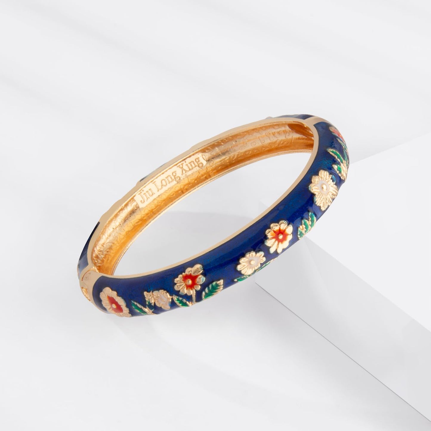UJOY Womens Multi-Colors Cloisonne Bracelet Gold Plated Flower Enameled Hinged Cuff Bangles Jewelry Gift 55A-3PCS Navy Blue