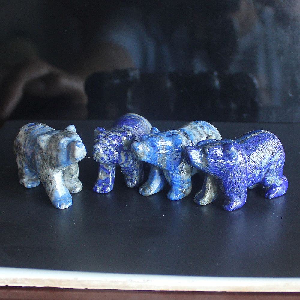 HLbshi Hand Carved Gemstone Lapis Lazuli Crystal Bear Figurine Animal Statue Carving Office Home Decor Collections 2'' (Natural Lapis)