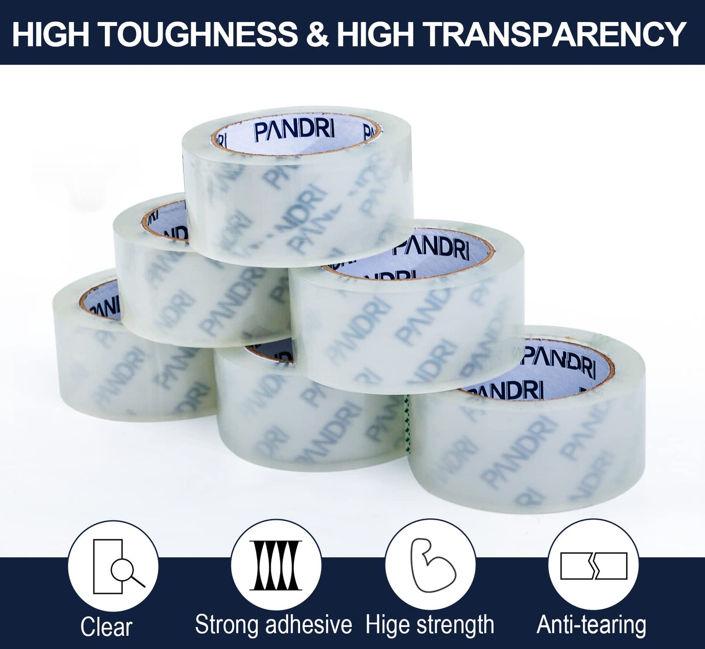 PANDRI Clear Packing Tape, 24 Rolls Heavy Duty Packaging Tape for Shipping Packaging Moving Sealing, 1.88 inches Wide, 65 Yards Per Roll, Total 1560 Yards