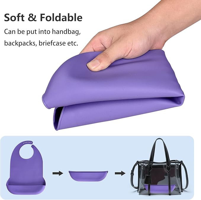 Adult Bibs for Men Women Adjustable Washable Silicone Adult Bibs for Elderly with Crumb Catcher (Purple)