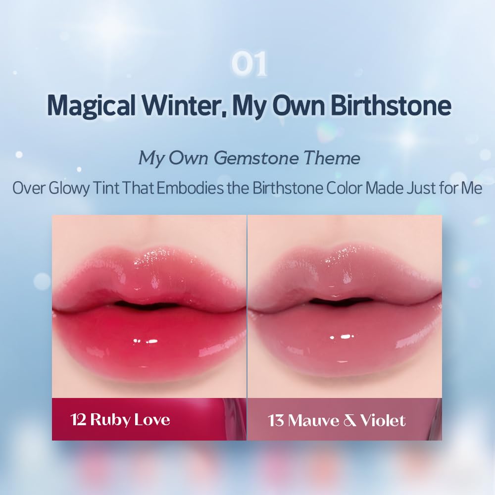 ETUDE Over Glowy Lip Stain Tint #15 Garnet of Truth | Non-Sticky Vegan Lip Tint | Moisturized & Long-lasting Lip Gloss | Daily Tint for Dry Lips, Korean Makeup