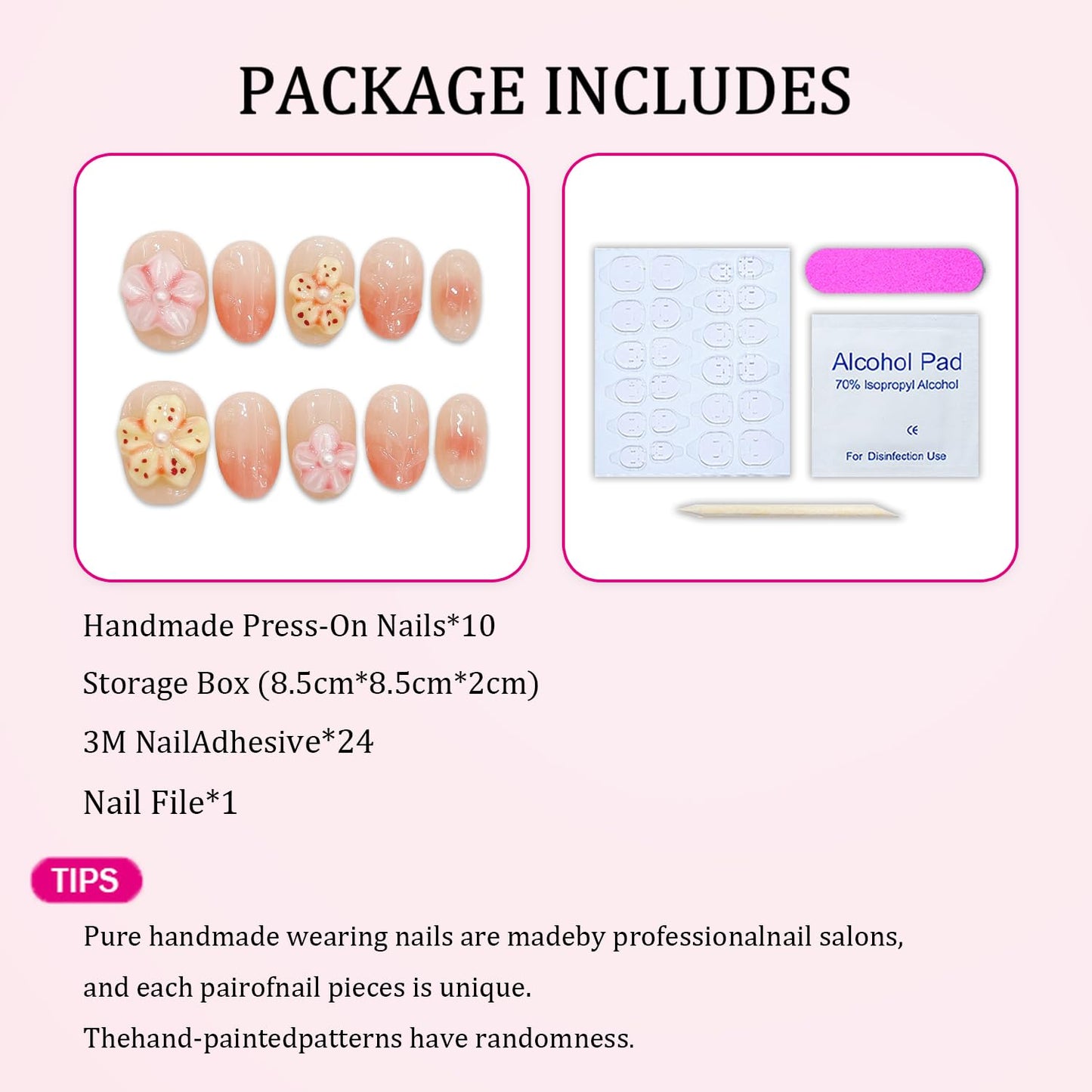 Extra Short Almond Press on Nails Gradient Fake Nails Full Cover Handmade Press on Nails Luxury 3D Flower Pearl Embossed Acrylic Nails Designs Muti-Layer Gel Stick on Nails for Women's Nails Kit (S)