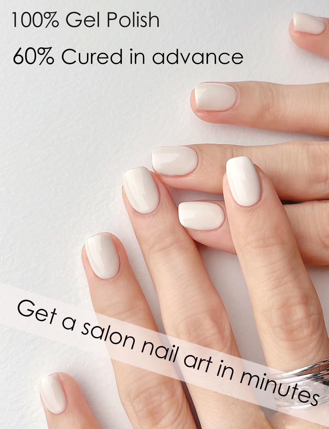 Semi Cured Gel Nail Strips, Milky White 20pcs Adhesive UV Sticker, Wraps for Home Manicure DIY