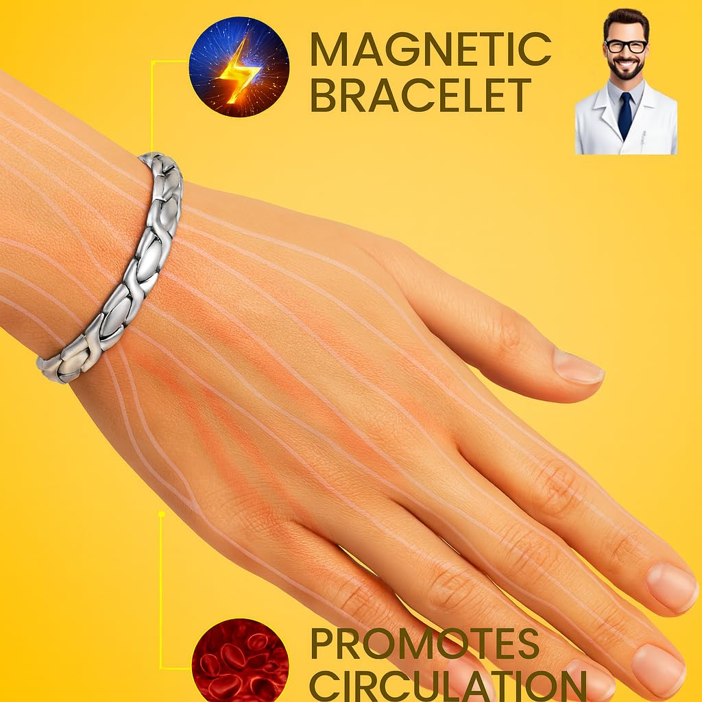 38 Elegant Titanium Magnetic Bracelet for Women Germanium and Magnetic Functions with Free Link Removal Tool Christmas gift (Silver)