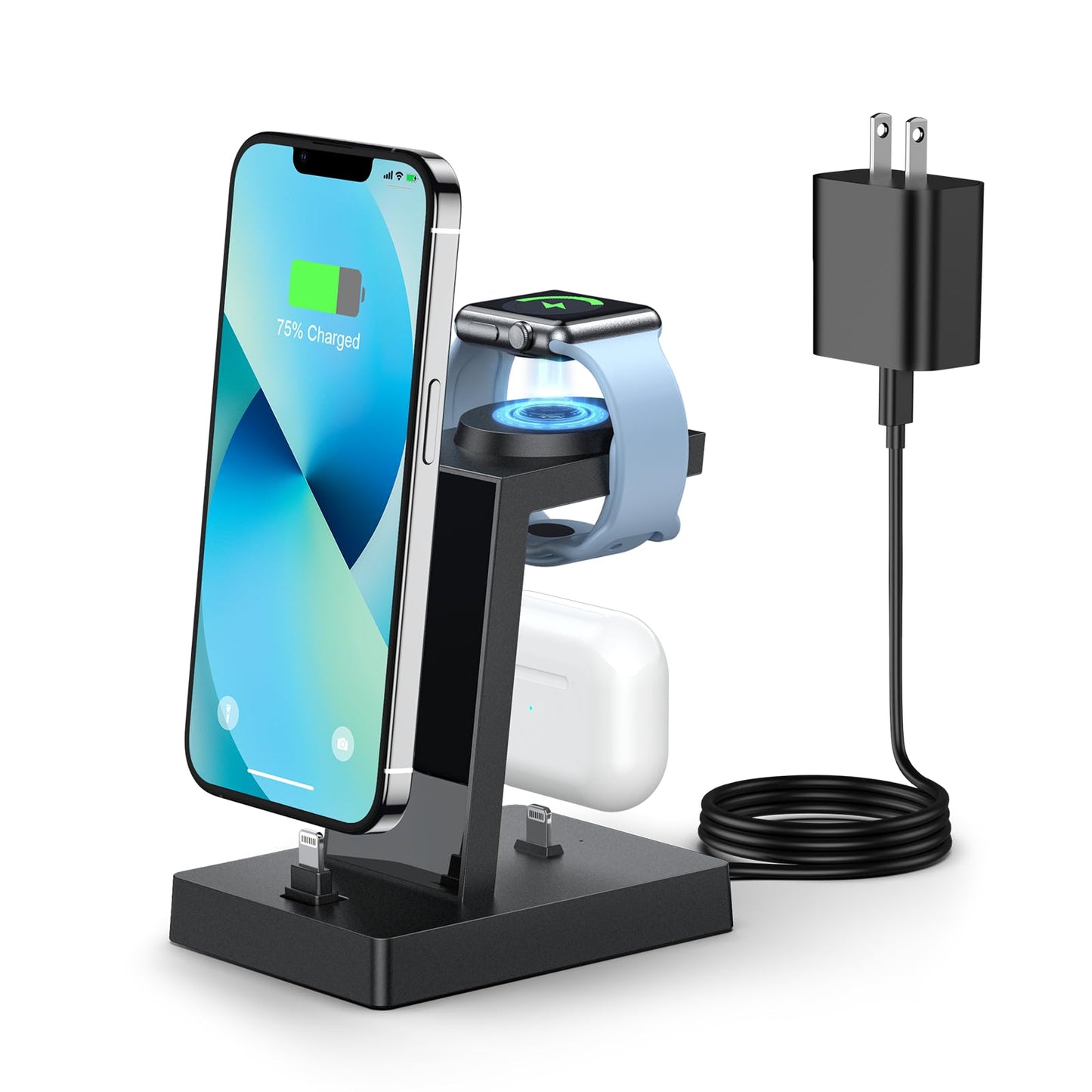 30W Charging Station for Multiple Devices - ADADPU 3 in 1 Charger Stand for iPhone 14/13/12/11/XR/XS/X/8/7(Not for iPhone 15/16/17 USB C), Charging Dock for AirPods Apple Watch Series 8/7/6/5/4/3/2/SE
