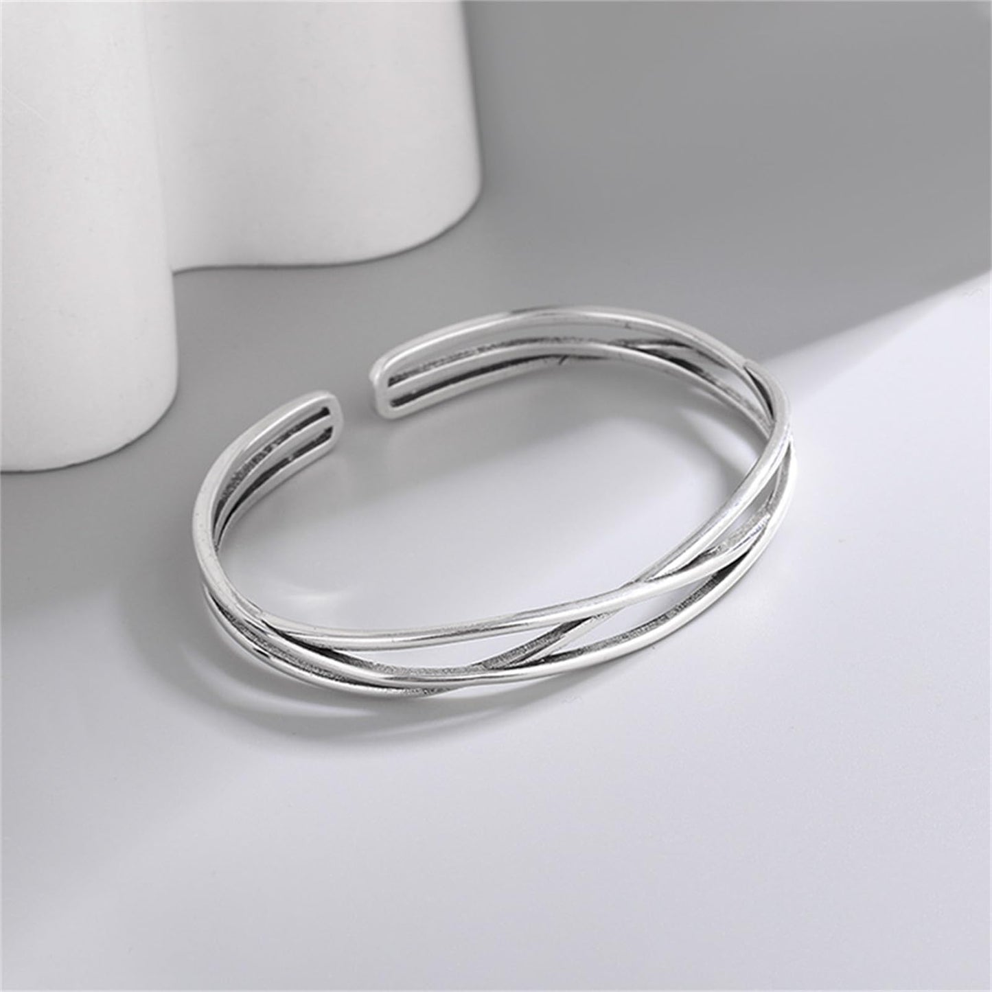 Handmade 925 Sterling Silver Bangle Bracelets For Women Hollow Layered Cuff Bangles Geometric Line Bangle Bracelets Open Adjustable Bangles For Women Minimalist Statement Bangle Christmas Gifts