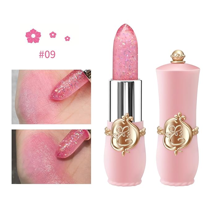 BestLand 6 Pcs/Set Flower Jelly Lipstick Set Temperature Change Moisturizer Long Lasting Nutritious Shimmer Lip Balm Magic Color Change Lip Gloss (Color Changing Lipstick Set B)