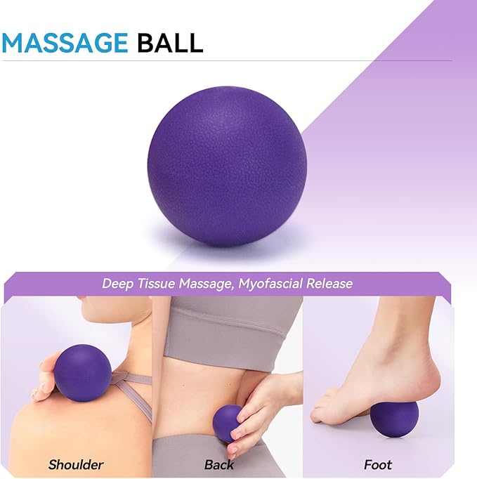 5 in 1 Foam Roller Set, Trigger Point Back Roller, Muscle Roller Stick, Massage Ball, Massage Roller, Resistance Band for Deep Tissue Massage Fitness Exercise Yoga Pilates(Purple)