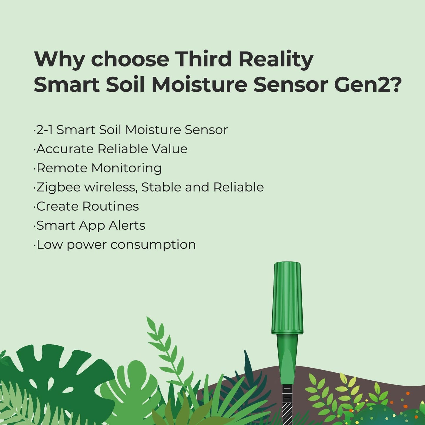 THIRDREALITY Smart Soil Moisture Sensor Gen2, Zigbee hub Needed, Enhanced Signal Stability, Capacitive Moisture Monitoring, Garden Planting, Compatible with Hubitat, SmartThings, Home Assistant, Homey