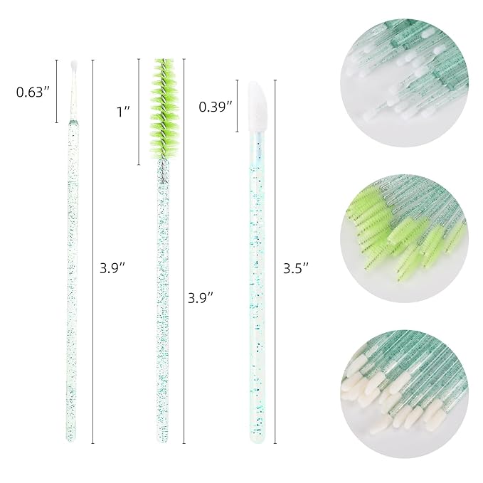 600 PCS Eyelash Extension Supplies Kit, 200 Spoolies Mascara Wands Disposable 200 Lip Brushes 200 Micro Swabs Green Eyelash Brushes Makeup Applicator Tool
