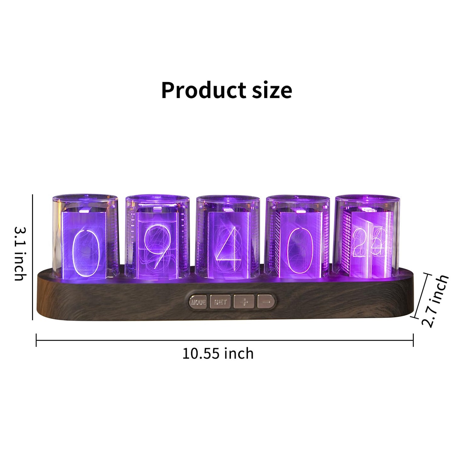 XEANIXIE Retro Simulate Nixie Tube LED Gaming Clock – 9 RGB Modes, 12/24H Switch, USB-C Powered, Plug & Play (Gift Box, ABS/Alloy)