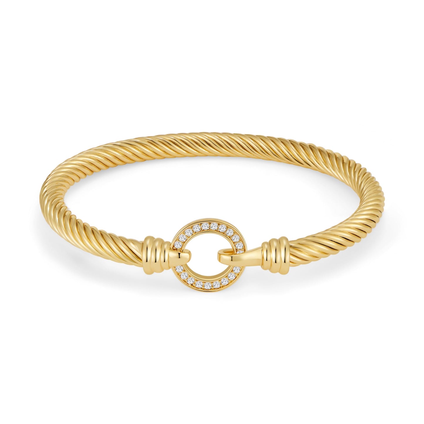 WOWORAMA Gold Twisted Cable Wire Bracelet for Women Stainless Steel Gold Plated Cable Cuff Bracelets with CZ Circle Clasp Bangle Bracelets Minimalist Jewelry