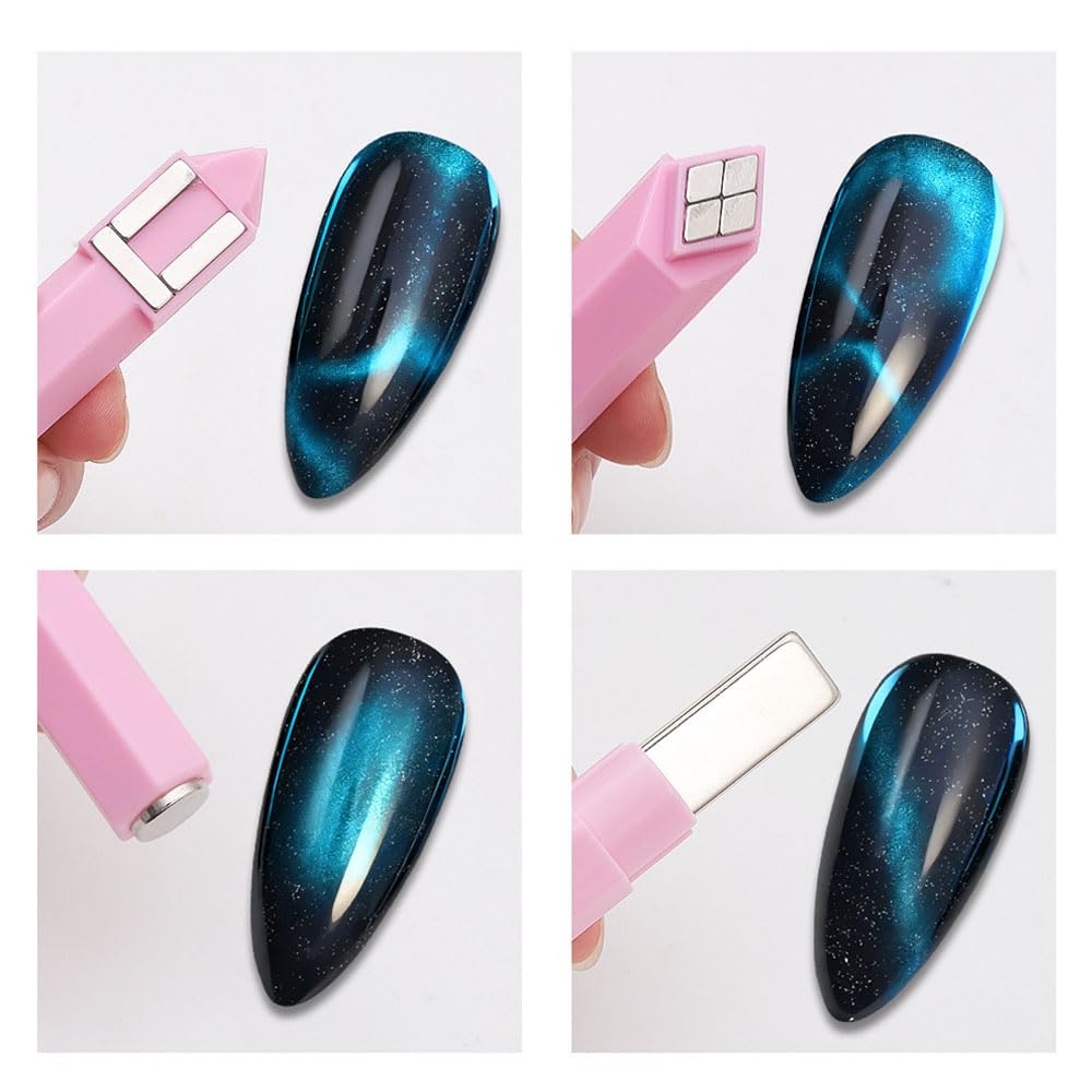 Vantico 3 pcs 4-in-1 Cat Eye Nail Magnet Set, Professional Magnetic Nail Art Tool in Pink, Mint, Red, Multi-Functional Design for Gel Polish