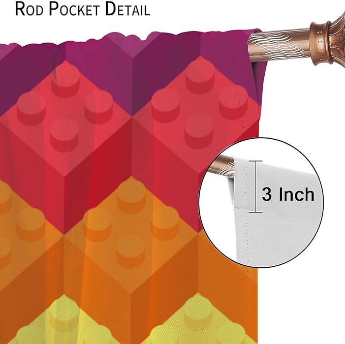 Colorful Building Blocks Cartoon Toy Printed Curtains, Bedroom, Living Room, Architecture, Curtains, Fun Brick 3D Design Curtains, Children's Living Room, Window Treatment Panels 2 Panels 42x63in