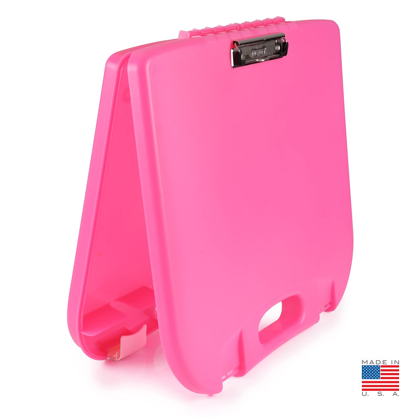 DEXAS Portable Lap Desk with Storage, Integrated Handle, Exterior Wire Clip, 18”x 15.25”x 1.38” Pink w/White Latch