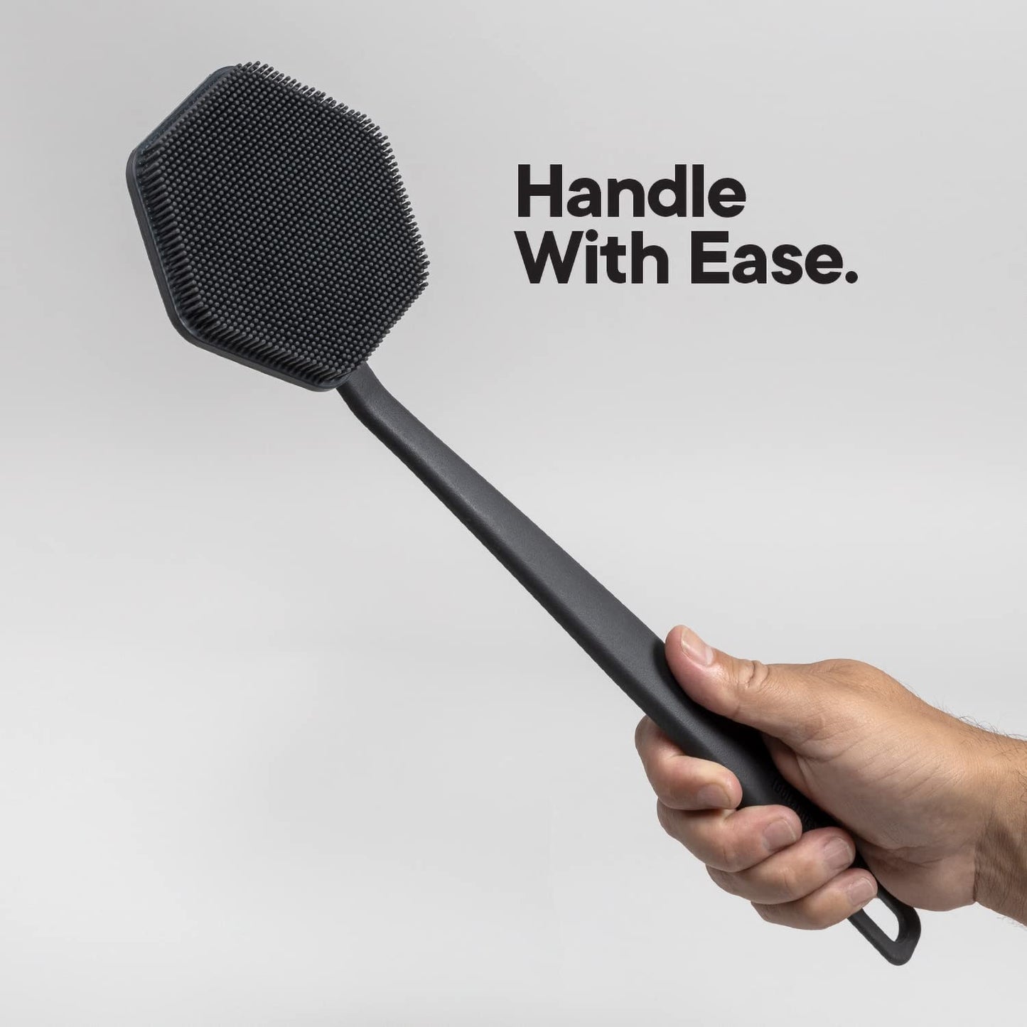 TOOLETRIES Silicone Back Scrubber for Shower – Exfoliating Back Brush for Men with Long Handle, Non Slip Grip – Body Washer to Clean Hard to Reach Areas, Durable Bath Accessory - Charcoal