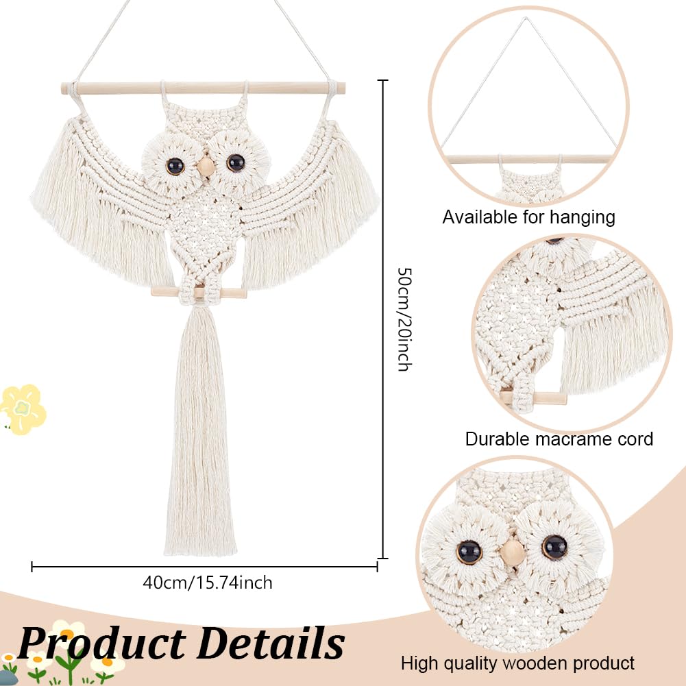 ACRNIGHEET DIY Owl Macrame Kit with Instruction - Handmade White Owl Hanging Ornament Boho Hand Woven Macrame Making Kit for Home Decor