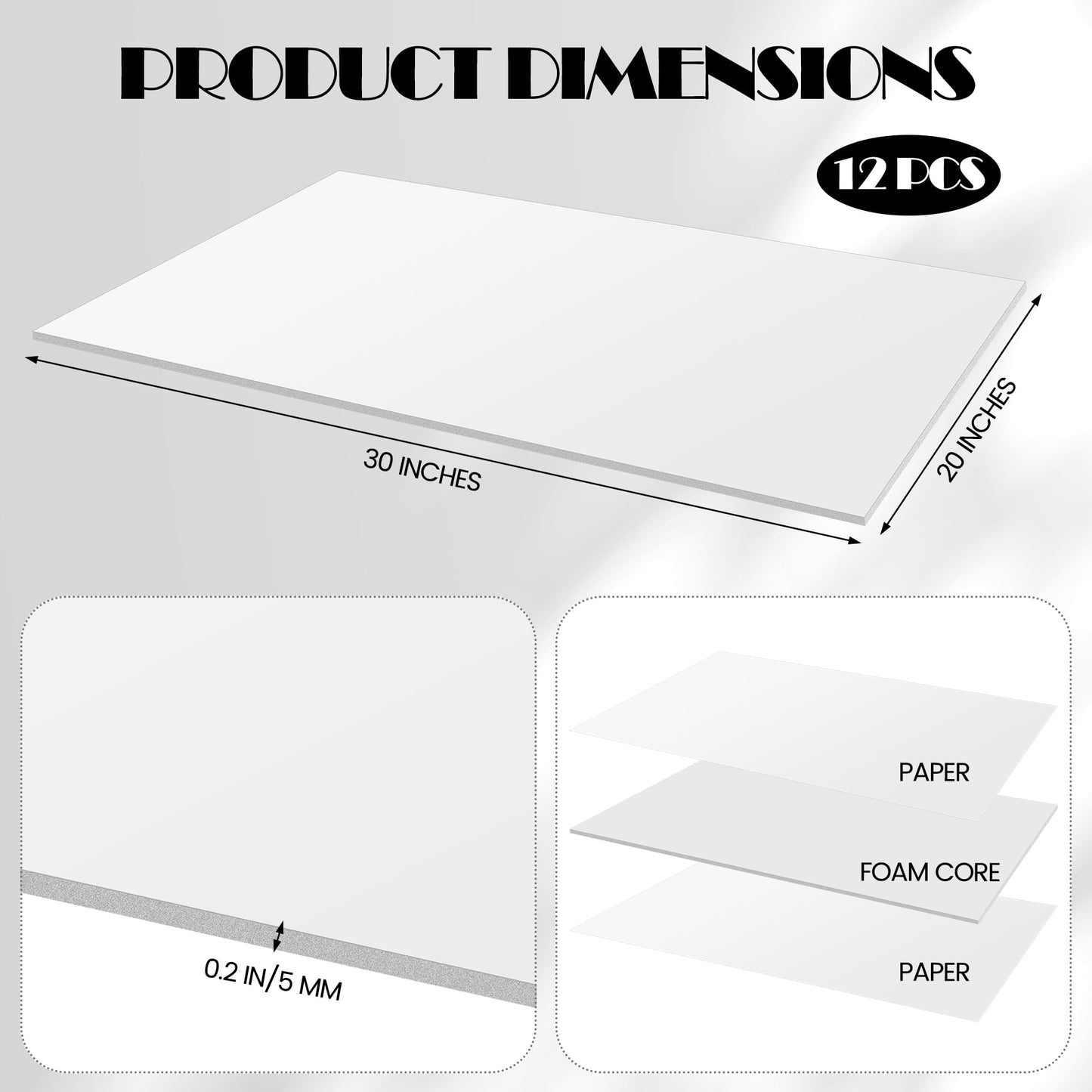 Elcoho 12 Pack White Foam Board, 20 x 30 Inch Acid-Free Foam Core Board, 5mm Thick Double Sided White Poster Boards for Presentation Art Display Office School Projects Crafting Sign Making