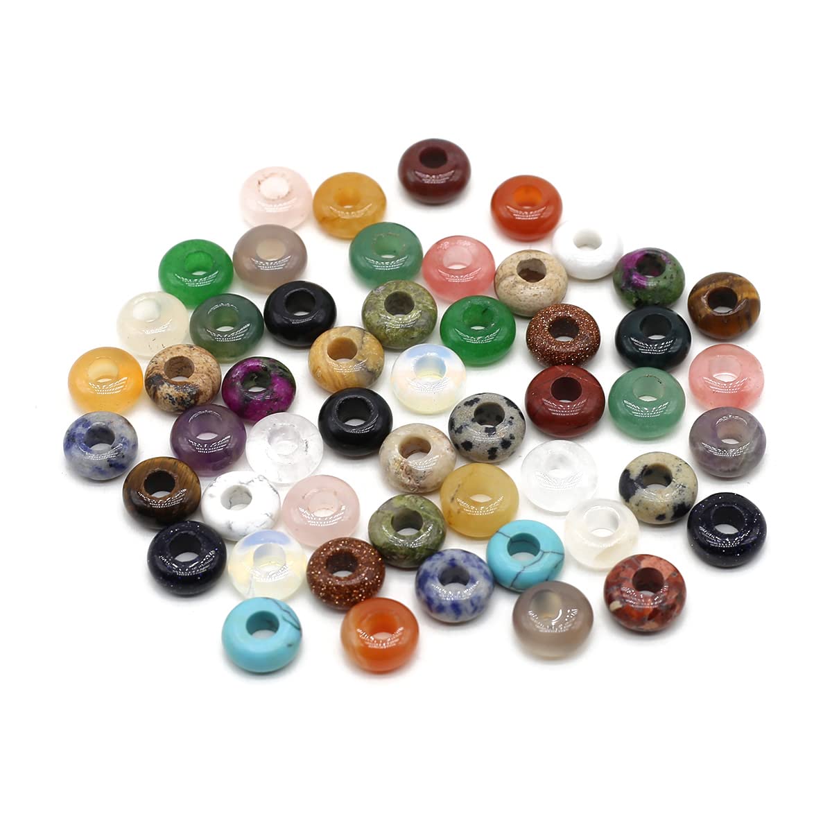 Natural Semi-Precious Stone Large Hole Loose Beads Abacus Shape Fashionable Opal Amethyst Unakite Rose Quartz Charm Beads for Making Necklace Bracelet 5x10mm