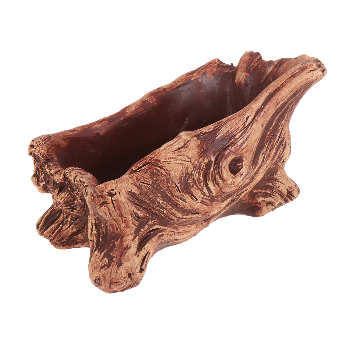 Desk Containers Driftwood Stump Log Concrete Planter Succulent Pot Flower Plant Pot Container for Indoor Outdoor Patio Decoration Brown Ornament Container