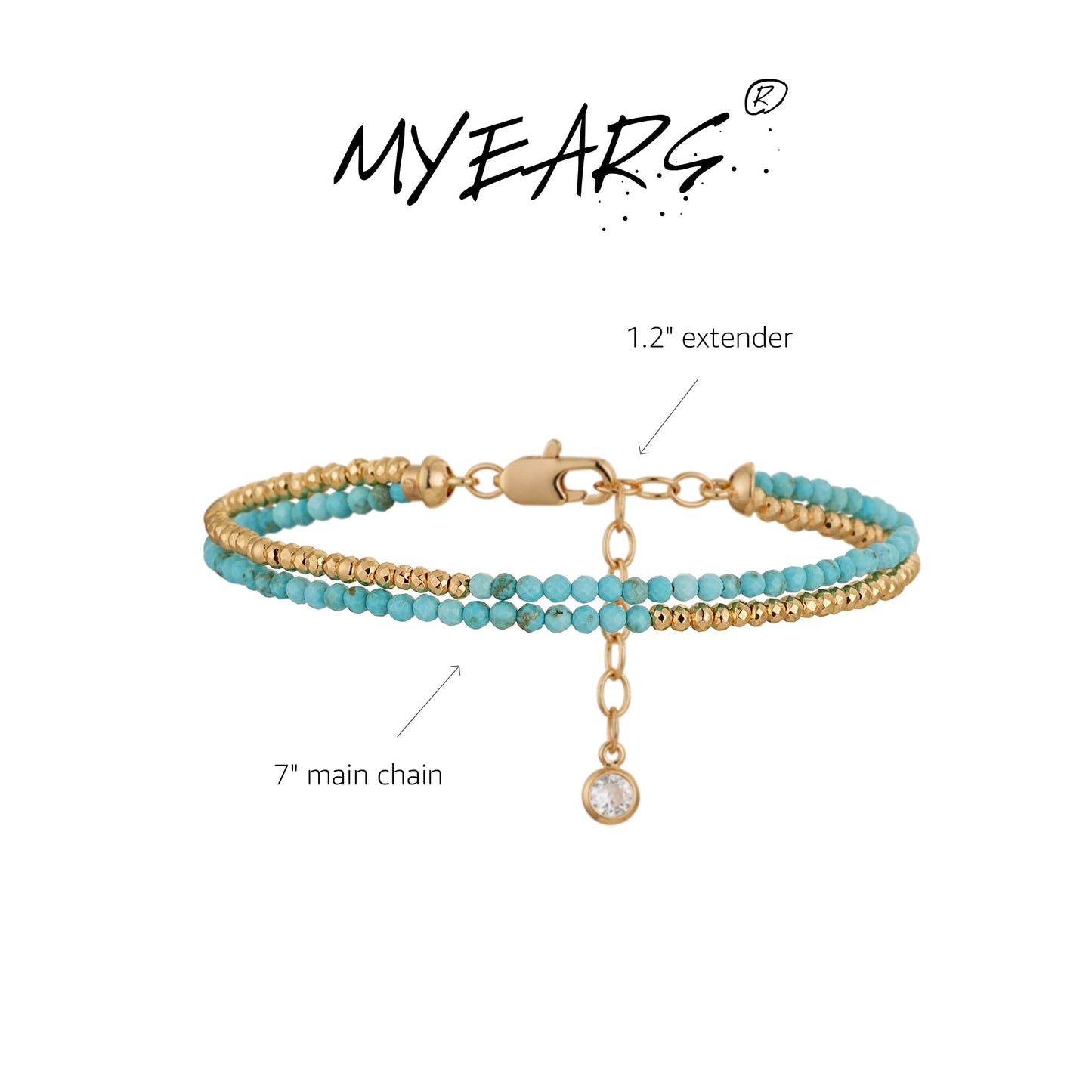 MYEARS Women Beaded Bracelet Gold Double Layer Gemstone Turquoise 14K Simple Dainty Handmade Chain Everyday Boho Beach Jewelry